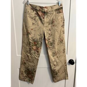 Chaps Straight Leg Floral Khaki Beige Cotton Blend Pants Sz 14 Vintage Resort